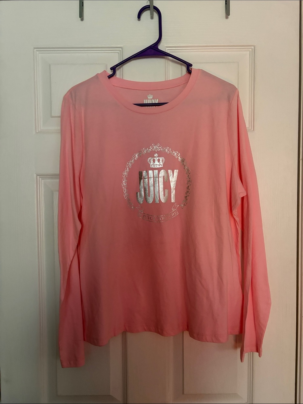 Juicy Couture Soft Pink Long Sleeve Tee with Metallic Crest